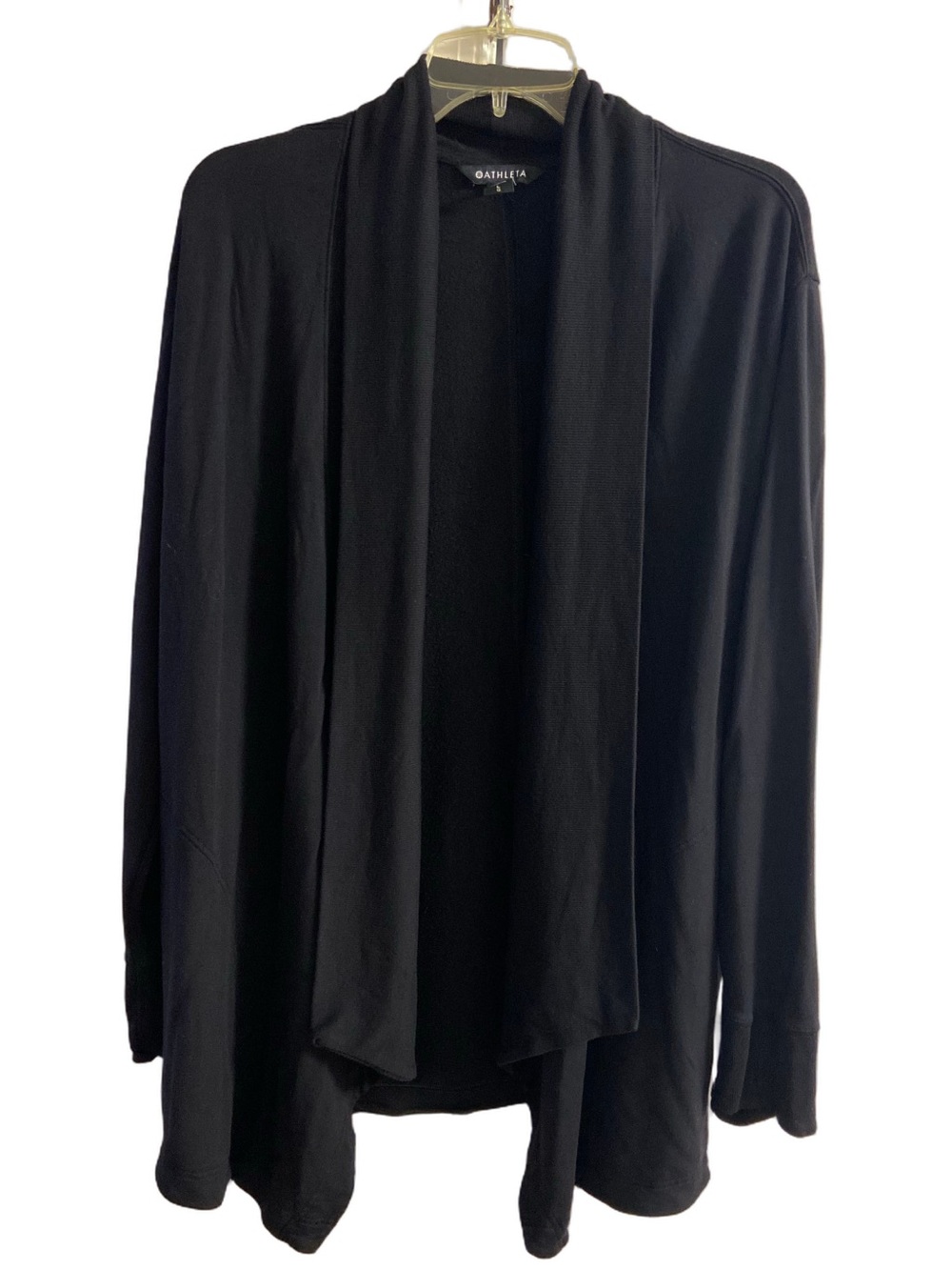 Athleta Black Open Front Cascade Drape Neck Cardigan Jacket Top Large